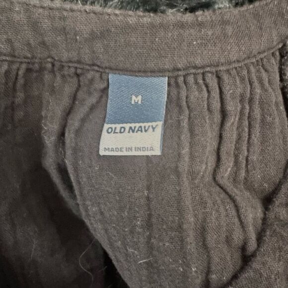 Old Navy V-Neck Short Flutter Sleeve Swing Cotton Black A-Line Dress Size Medium - Picture 4 of 4